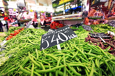 Vegetables on sale at the covered market in central Valencia, Spain, Europe