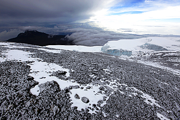 A dusting of fresh snow on the summit of Mount Kilimanjaro, UNESCO World Heritage Site, Tanzania, East Africa, Africa