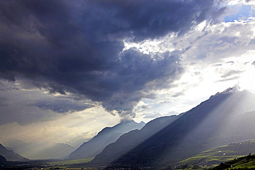 Summer storm over the mountains of Valais, Swiss Alps, Switzerland, Europe