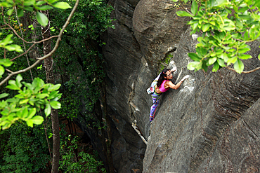 Rock climber in action, Serra do Cipo, Minas Gerais, Brazil, South America