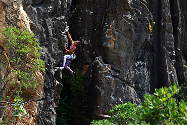 Rock climber in action, Serra do Cipo, Minas Gerais, Brazil, South America