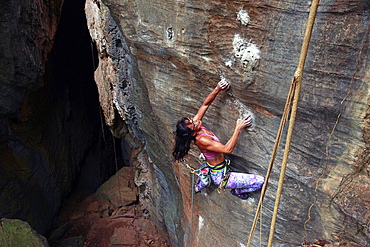 Rock climber in action, Serra do Cipo, Minas Gerais, Brazil, South America