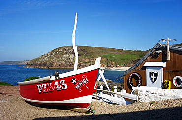 Fishing boats on the slipway at Boat Cove, West Penwith, Cornwall, England, United Kingdom, Europe