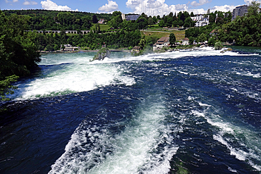 White water on the River Rhine at Rheinfall (Rhine Falls), near Schauffhausen, Switzerland, Europe