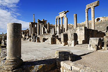 The ruins of the Roman town of Dougga, a UNESCO World Heritage site, valley of Oued Khalled, northwest Tunisia