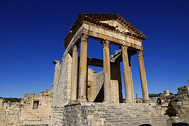 The ruins of the Roman town of Dougga, a UNESCO World Heritage site, valley of Oued Khalled, northwest Tunisia