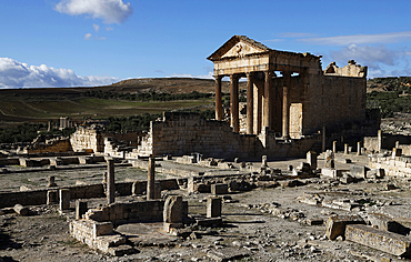 The ruins of the Roman town of Dougga, a UNESCO World Heritage site, valley of Oued Khalled, northwest Tunisia