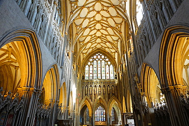 Wells Cathedral, a 12th century Anglican cathedral dedicated to St. Andrew the Apostle, seat of the Bishop of Bath and Wells, Wells, Somerset, England, United Kingdom, Europe