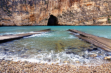 The world famous blue hole cove on the island of Gozo, Malta