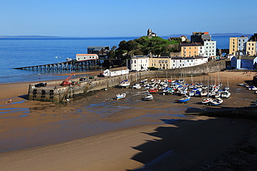 The harbour of the seaside town of Tenby, Pembrokeshire Coast National Park, Pembrokeshire, Wales, United Kingdom, Europe