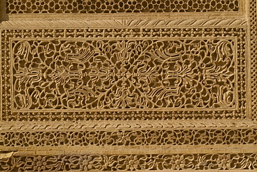 Intricate sandstone carving, Jaisalmer, Rajasthan, India, Asia