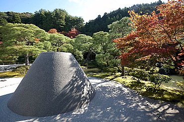 Sand cone called Moon Viewing Platform in the sand garden area of Ginkakuji (Silver Pavilion) Zen temple garden, Kyoto, Japan, Asia