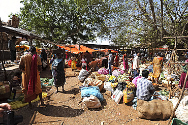 Busy weekly tribal market of the Mali tribespeople in Koraput, Odisha, India, Asia