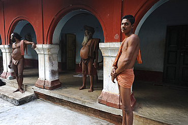 Monks at Joranda Gadhi, a temple complex devoted to the Supreme Lord for followers of Mahima dharma, Dhenkanal, Odisha, India, Asia