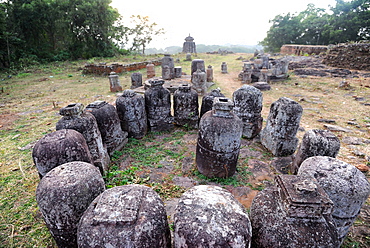 Buddhist stone stupas found on the Ratnagiri archaeological site of the ancient Buddhist area of Odisha, India, Asia