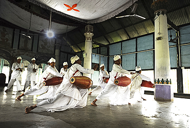 Bhokots (monks), performing the Sattriya Nritya, monastery dance of prayer, Majuli Island, Assam, India, Asia