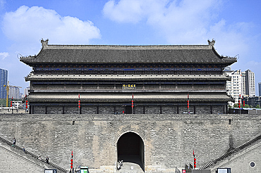 Old stone Pagoda above Anyuan, the north gate, of the 600 year old city wall, Xian, Shaanxi, China, Asia