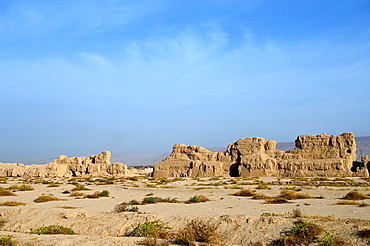 Ruined ancient Silk Road oasis city of Gaochang, Taklamakan desert, Xinjiang, China, Asia