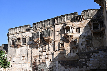 Facade of beautiful 18th century Aina Mahal, badly damaged in the 2001 earthquake, Bhuj, Gujarat, India, Asia