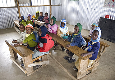 Nursery schoolchildren in new classroom, Ngeteti Primary School, Rift Valley, Kenya, East Africa, Africa