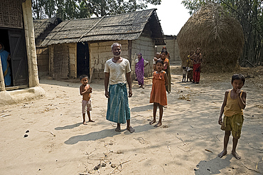 Farming family in Nalvara, a Muslim farming village, Assam, India, Asia