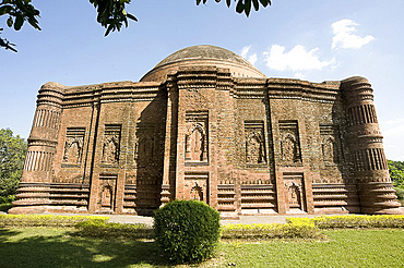 Beautiful red brick late 15th century Lattan mosque, remains of glazed colour on some bricks still visible, Gaur, West Bengal, India, Asia