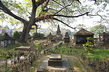 The 250 year old Dutch cemetery at Chinsurah, run by the Archaeological Survey of India, near Hugli, West Bengal, India, Asia