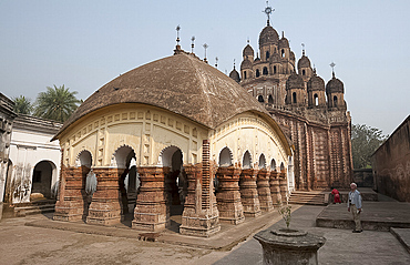 Lalji Mandir dating from 1739 with its 25 steeples, in terracotta temple complex, Kalna, West Bengal, India, Asia