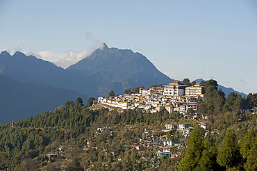 Tawang Buddhist monastery, Himalayan hills beyond, Tawang, Arunachal Pradesh, India, Asia