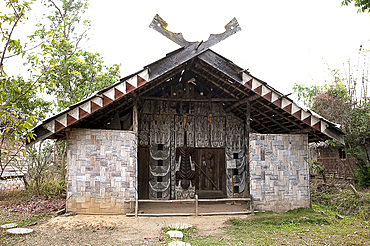 Manipuri tribal house in the Heritage Centre in Andro Scheduled Caste village run by the Mutua Museum, Manipur, India, Asia