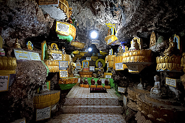 Numerous Buddha shrines inside the Shwe Oo Min Paya temple in a cave in Kalaw, Shan state, Myanmar (Burma), Asia