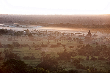 Mists from the nearby Irrawaddy River floating across Bagan (Pagan), Mandalay Division, Myanmar (Burma), Asia