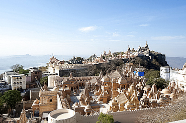 The sacred Jain marble temples, place of Jain pilgrimage, built at the top of Shatrunjaya Hill, Palitana, Gujarat, India, Asia