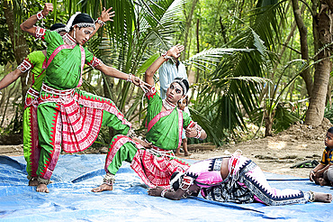 Young boys performing Gotipua dance, the traditional folk dance of Odisha inspired by Hindu gods, Lords Jagannath and Krishna, Odisha, India, Asia