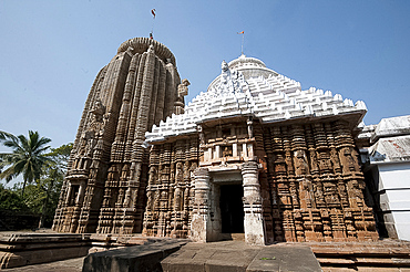 Ornately carved 13th century Vimana and Jagamohana sections of Madhava temple dedicated to Lord Vishnu, Madhava, Odisha, India, Asia