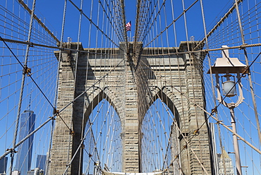 Brooklyn Bridge detail, Brooklyn, New York City, New York, United States of America, North America