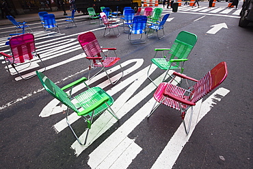 Garden chairs for pedestrians in Times Square, Midtown, Manhattan, New York City, New York, United States of America, North America