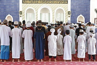 Masjid Ar-Rohmah Mosque, men at the Friday prayer (salat), Chau Doc, Vietnam, Indochina, Southeast Asia, Asia