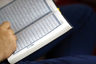 Close-up of Muslim man reading the Noble Quran, Hanoi, Vietnam, Indochina, Southeast Asia, Asia