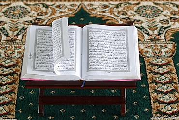 Open Quran on wooden stand, Masjid Ar-Rohmah Mosque, Chau Doc, Vietnam, Indochina, Southeast Asia, Asia