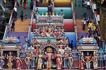 Entrance through the colorful staircase of the Hindu Temple and Shrine of Batu Caves, Kuala Lumpur, Malaysia, Southeast Asia, Asia