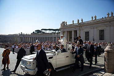 Pope Francis arrives for his weekly general audience in St. Peter's Square at the Vatican, Rome, Lazio, Italy, Europe