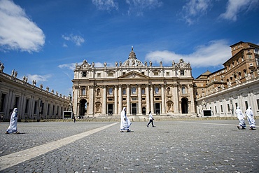 Nuns attend Pope Francis' live streamed Angelus prayer on Saint Peter's Square on May 24 2020 at the Vatican, UNESCO World Heritage Site, Rome, Lazio, Italy, Europe