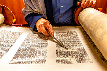 Rabbi reading Sefer Torah, Paris, France, Europe