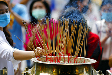 Sri Krishnan Hindu temple, incense sticks offered by devotees, Singapore, Southeast Asia, Asia