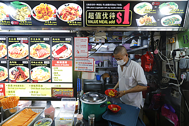 Traditional Asian food stall in Singapore Food Trail hawker center, Singapore, Southeast Asia, Asia