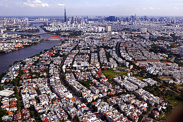 Aerial view of Ho Chi Minh City and the Saigon River, Ho Chi Minh City, Vietnam, Indochina, Southeast Asia, Asia.