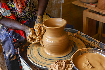 Potter at work in Kpalime, Togo, West Africa, Africa