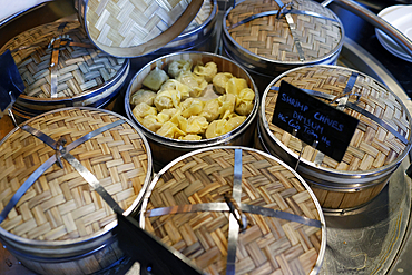 Various Dim Sum in bamboo steamed bowl. Ho Chi Minh City. Vietnam.