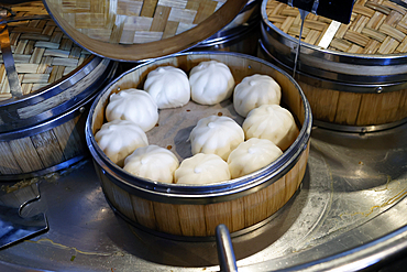 Various Dim Sum in bamboo steamed bowl. Ho Chi Minh City. Vietnam.